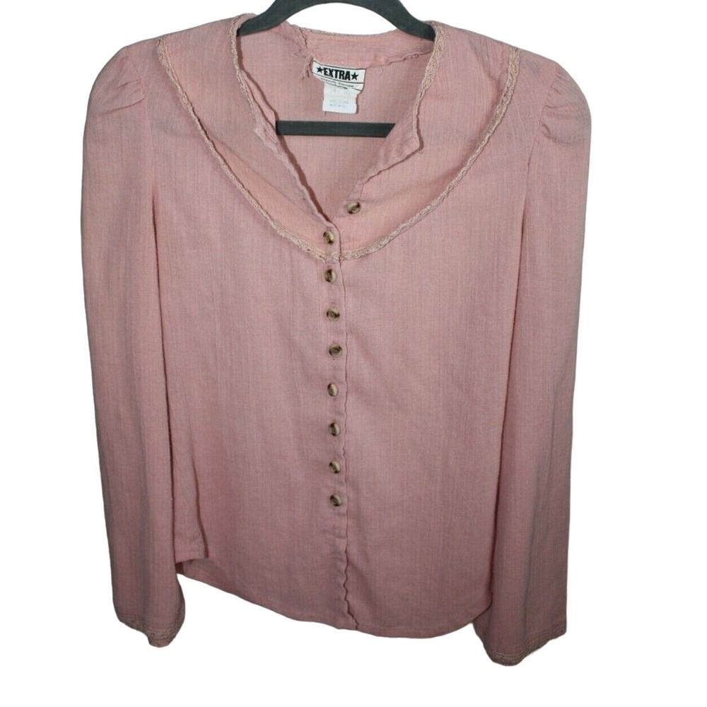 Vintage Extra Special Edition Pink Women's Top Medium Button‎ Up Long Sleeve